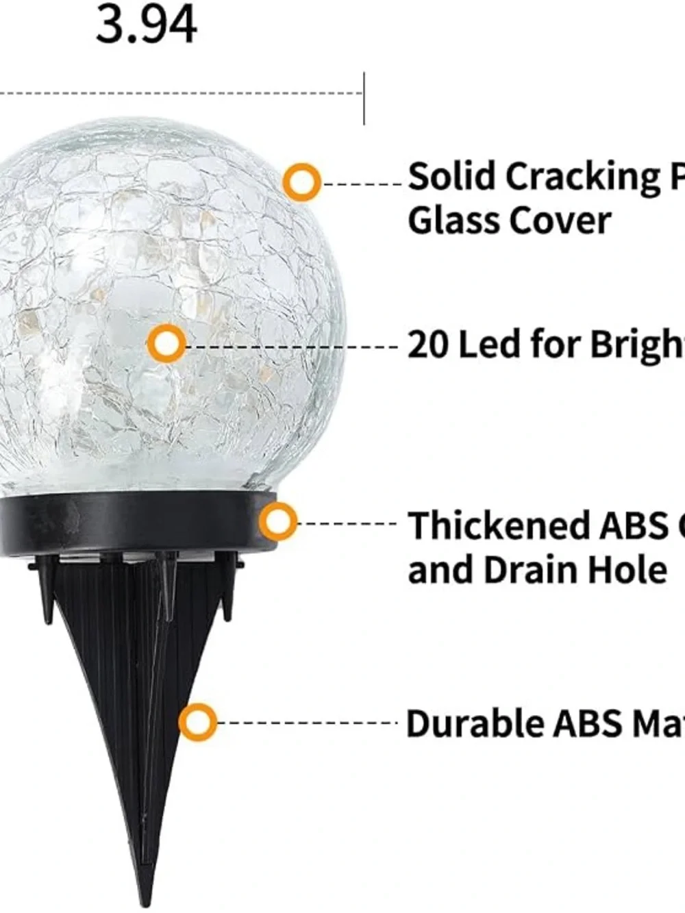 Outdoor Pack of 2 Decorative Crackle Glass Solar Orb Lights - Warm White